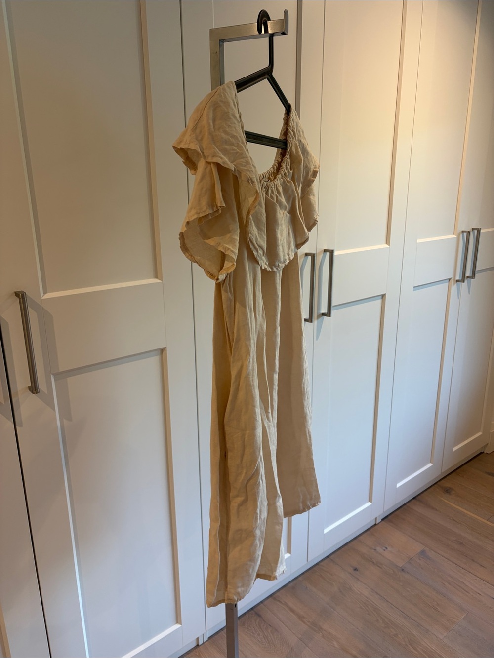 Light Cream Off-Shoulder Mini Dress with Ruffle - Picture 5 of 8